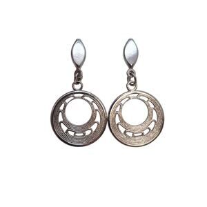 Crown Trifari Vintage Polished Textured Filigree Silvertone Clip-on Earrings